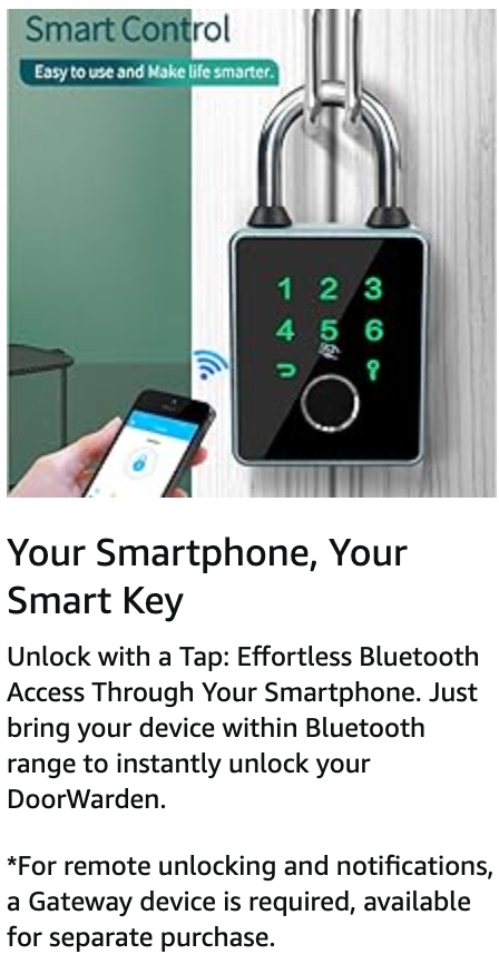 DoorWarden Smart Padlock (Open Box Display Unit) | 5-in-1 access - Fingerprint, Bluetooth App, Password, IC card, Mechanical Key | Keyless entry for Home, Office, Shop, Bike, Trunk