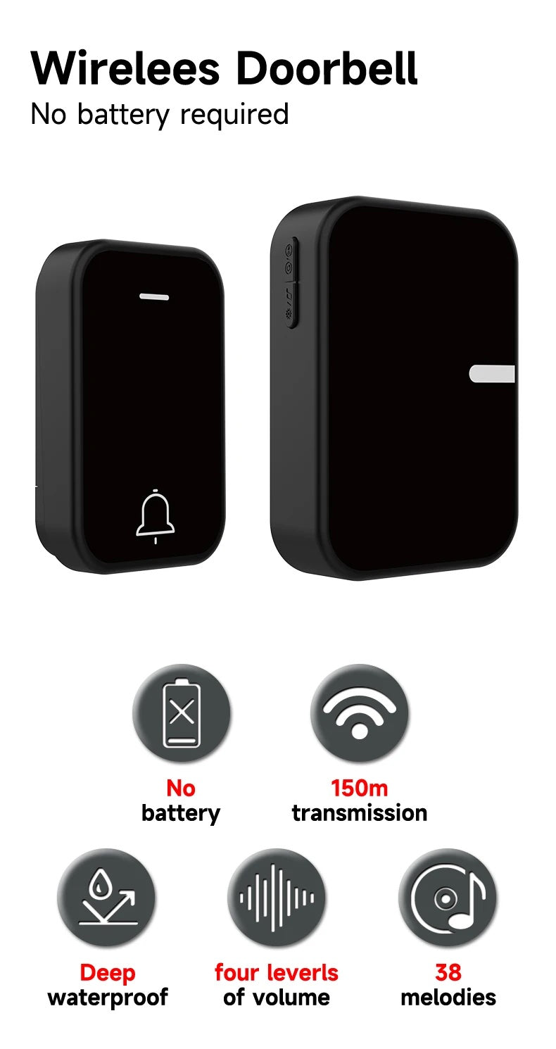 EcoDing Kinetic Doorbell | Color Raven Black | Wireless | No batteries needed
