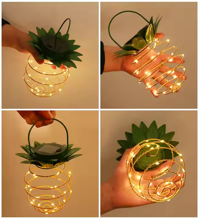 SolarPineapple: Lantern Outdoor Hanging Lights | Decorative LED Garden Lights for Patio, Trees & Balcony – Warm White Glow