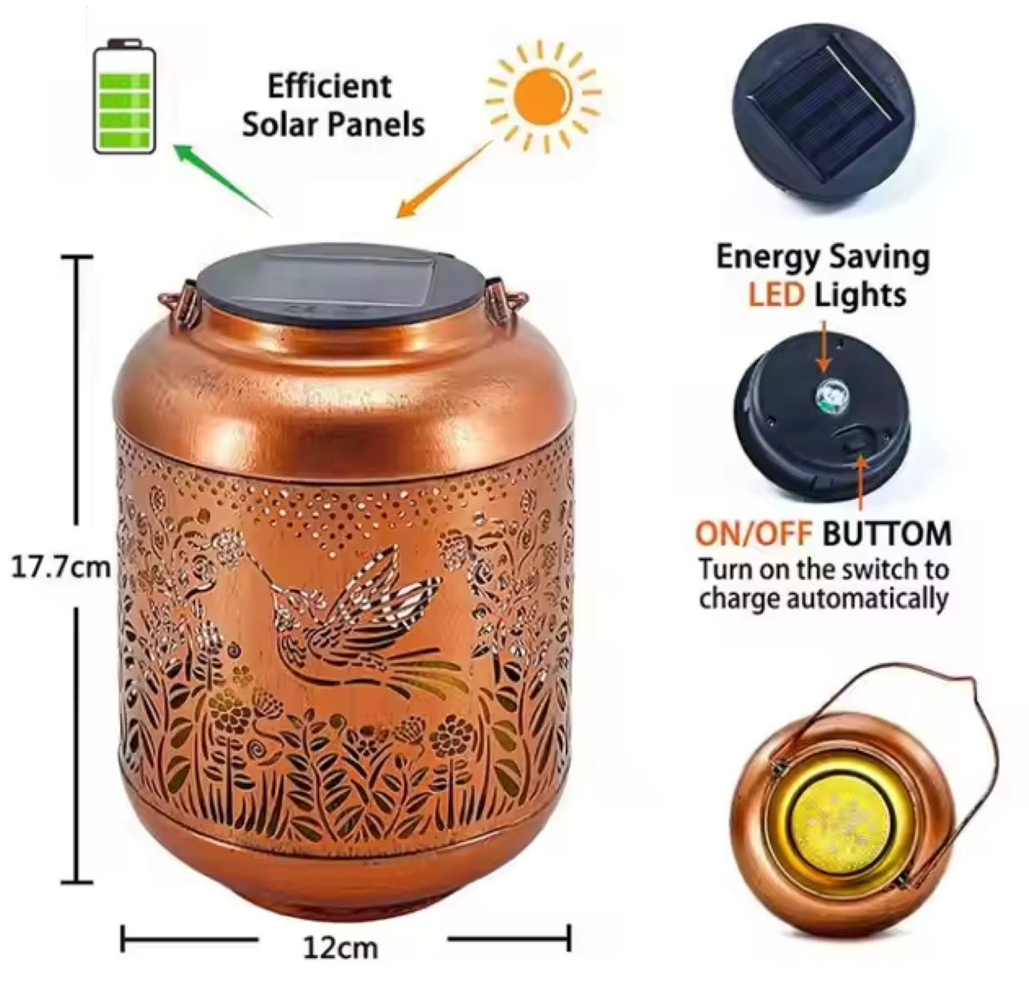 SolarSparrow: Decorative Garden Lantern | Bird Shadow Projection | Solar Powered Outdoor Light for Patio, Lawn & Balcony Décor