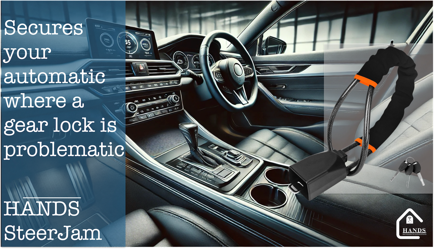 SteerJam: Universal Car Steering Wheel Lock with Seat Belt Locking for Automatic & Manual Transmission Cars, Anti-Theft Device for Cars