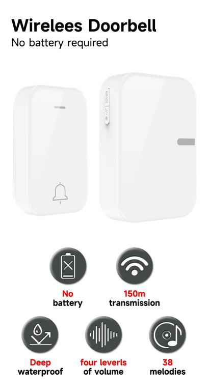 EcoDing Kinetic Doorbell | Color Artic White | Wireless | No batteries needed