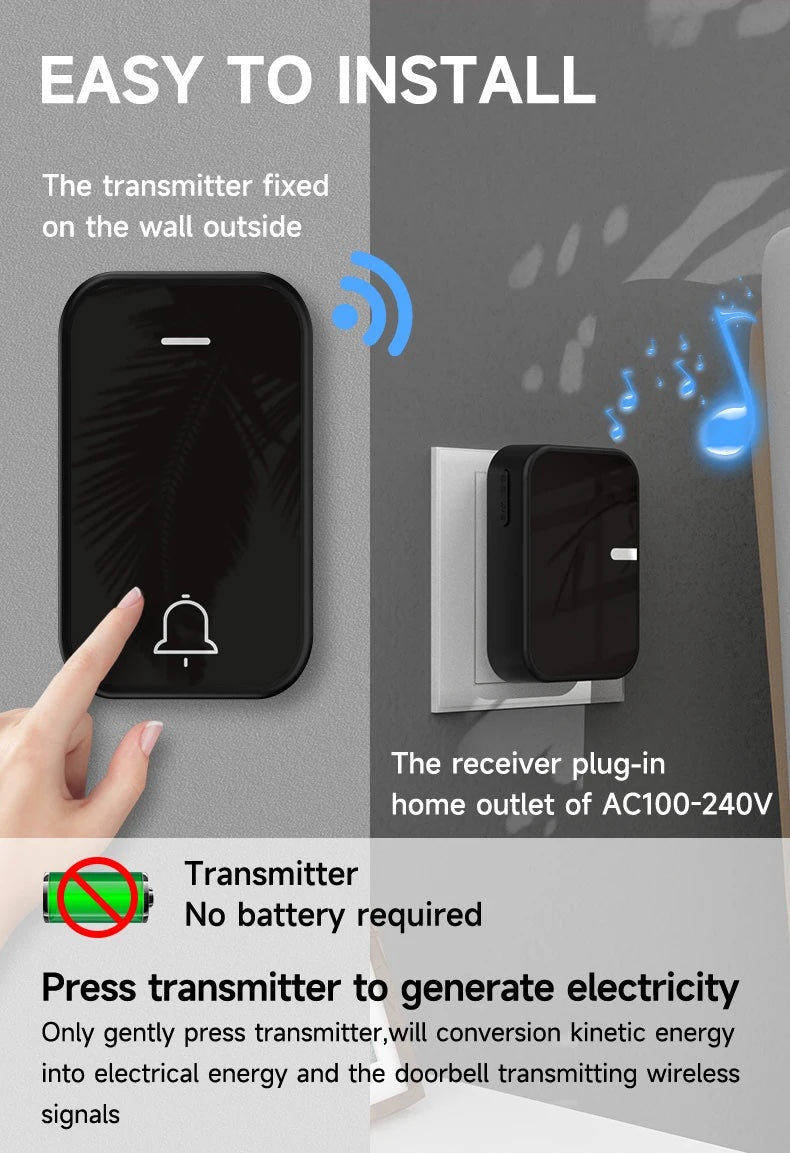 EcoDing Kinetic Doorbell | Color Raven Black | Wireless | No batteries needed