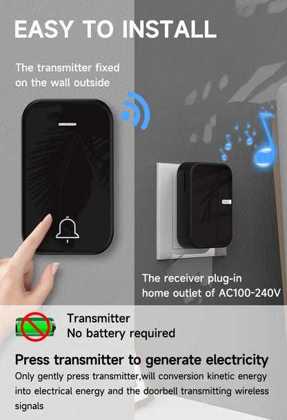 EcoDing Kinetic Doorbell | Color Raven Black | Wireless | No batteries needed