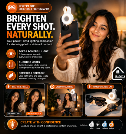 Glow Loop Clip-On LED Light | 5 Lighting Modes | Magnetic Rechargeable | Portable Mini Light for Reading, Photography, Pets & Night Use | Silicone + ABS (500mAh) | Artic White
