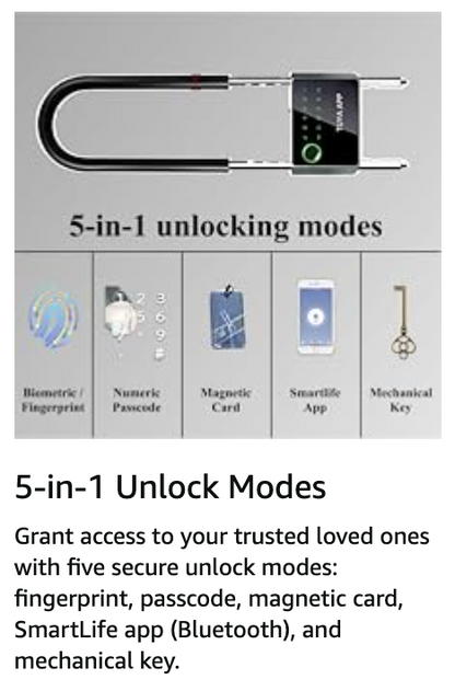 Titan U-Lock: Ultimate 5-in-1 Smart U Shape Lock for Doors, Cabinets, Bikes, and Gates with Multiple Unlock Modes (Fingerprint, PIN, Bluetooth, NFC, Key)